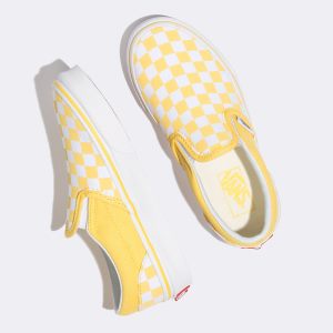 Vans Erkek Çocuk Kaykay Ayakkabısı Checkerboard Slip-On Altın/Beyaz | 84344-455